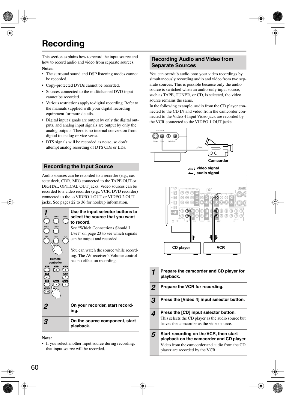 Recording | Integra DTR-7.6/6.6 User Manual | Page 60 / 96