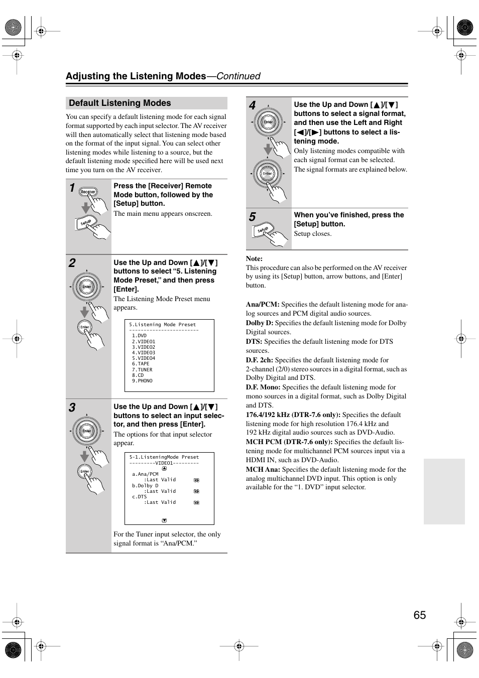 Adjusting the listening modes —continued | Integra DTR-7.6/6.6 User Manual | Page 65 / 96