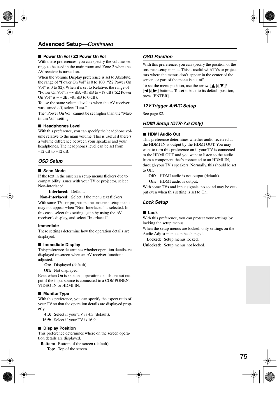 Advanced setup —continued | Integra DTR-7.6/6.6 User Manual | Page 75 / 96