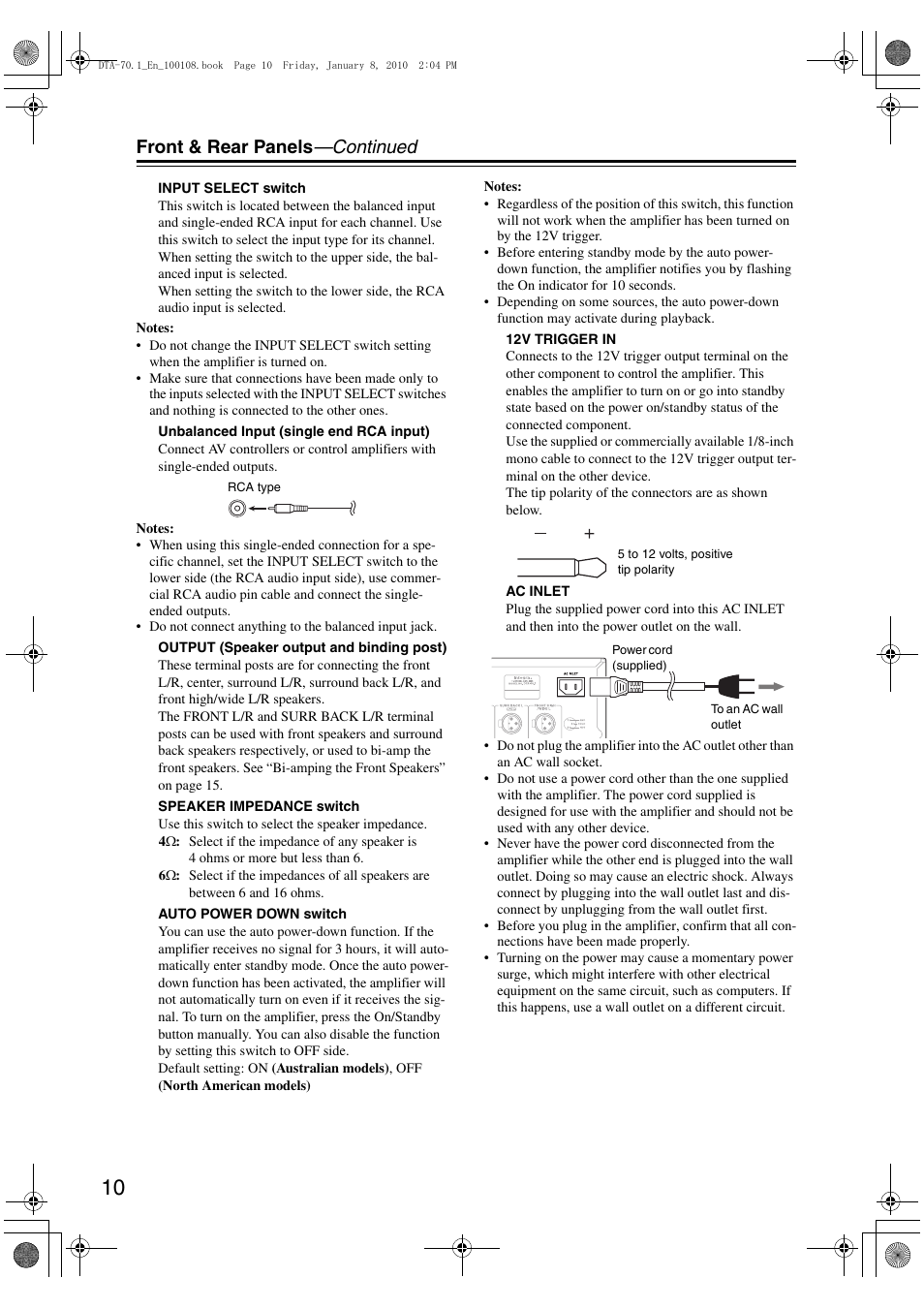 Front & rear panels —continued | Integra DTA-70.1 User Manual | Page 10 / 20