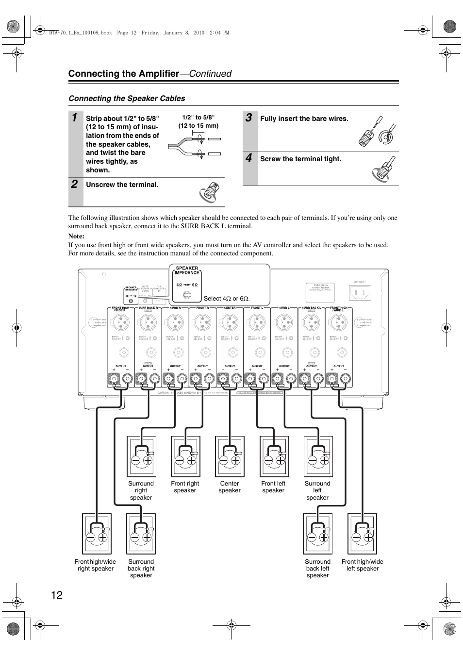 Connecting the amplifier —continued | Integra DTA-70.1 User Manual | Page 12 / 20