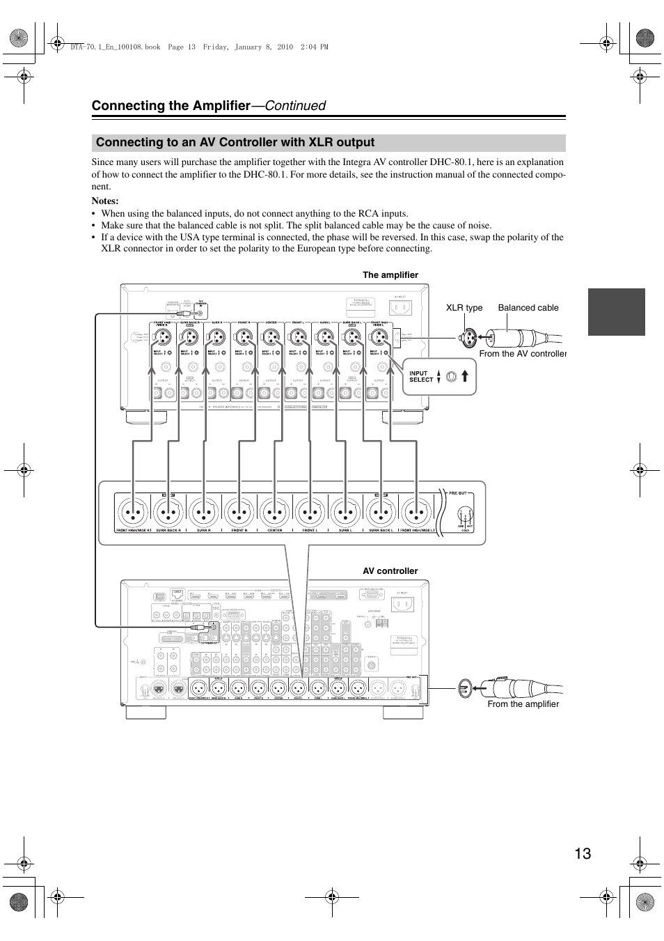 Connecting the amplifier —continued | Integra DTA-70.1 User Manual | Page 13 / 20