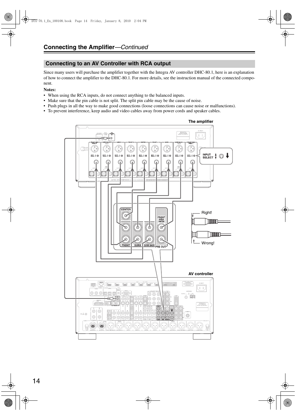 Connecting the amplifier —continued | Integra DTA-70.1 User Manual | Page 14 / 20