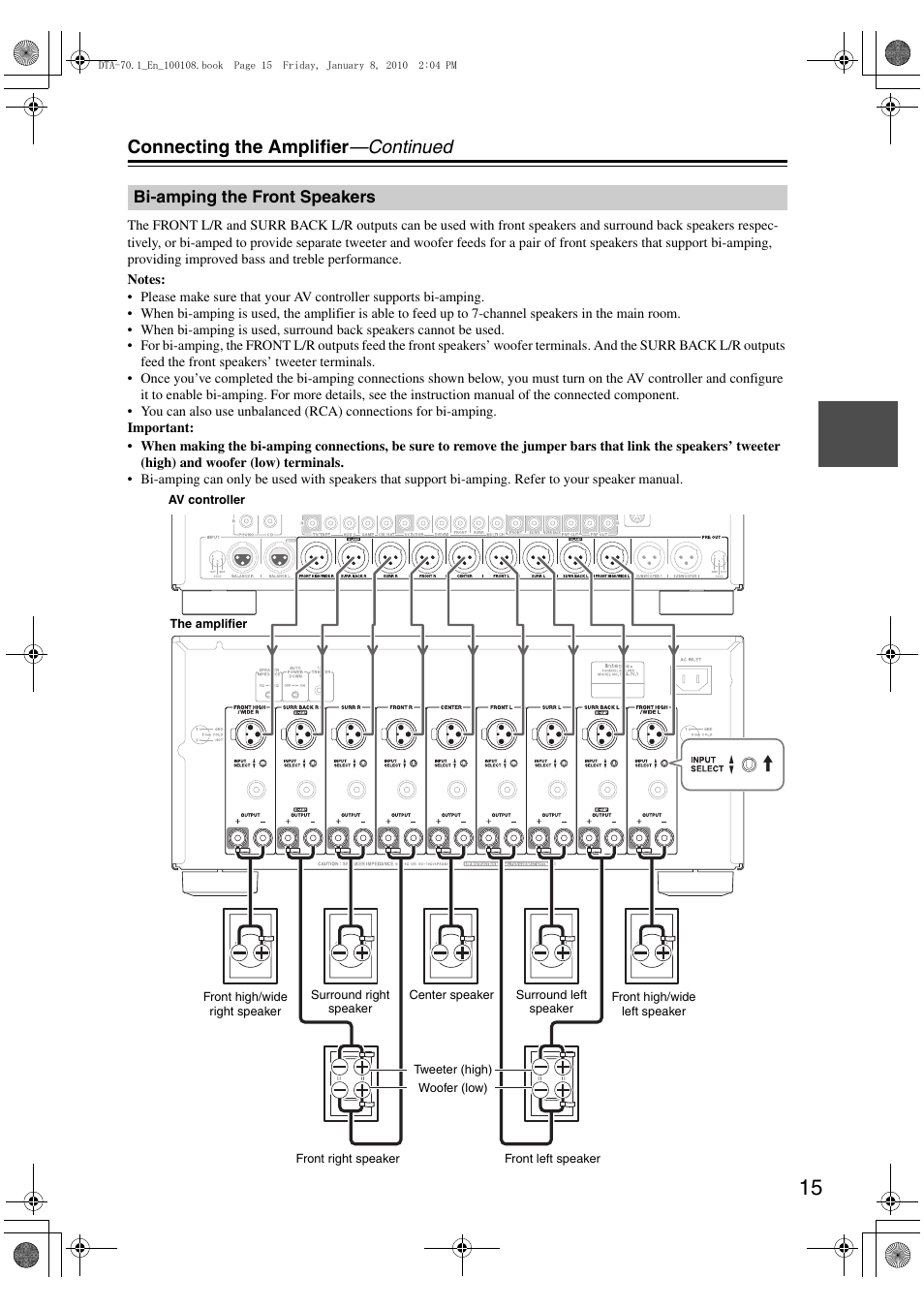 Connecting the amplifier —continued | Integra DTA-70.1 User Manual | Page 15 / 20