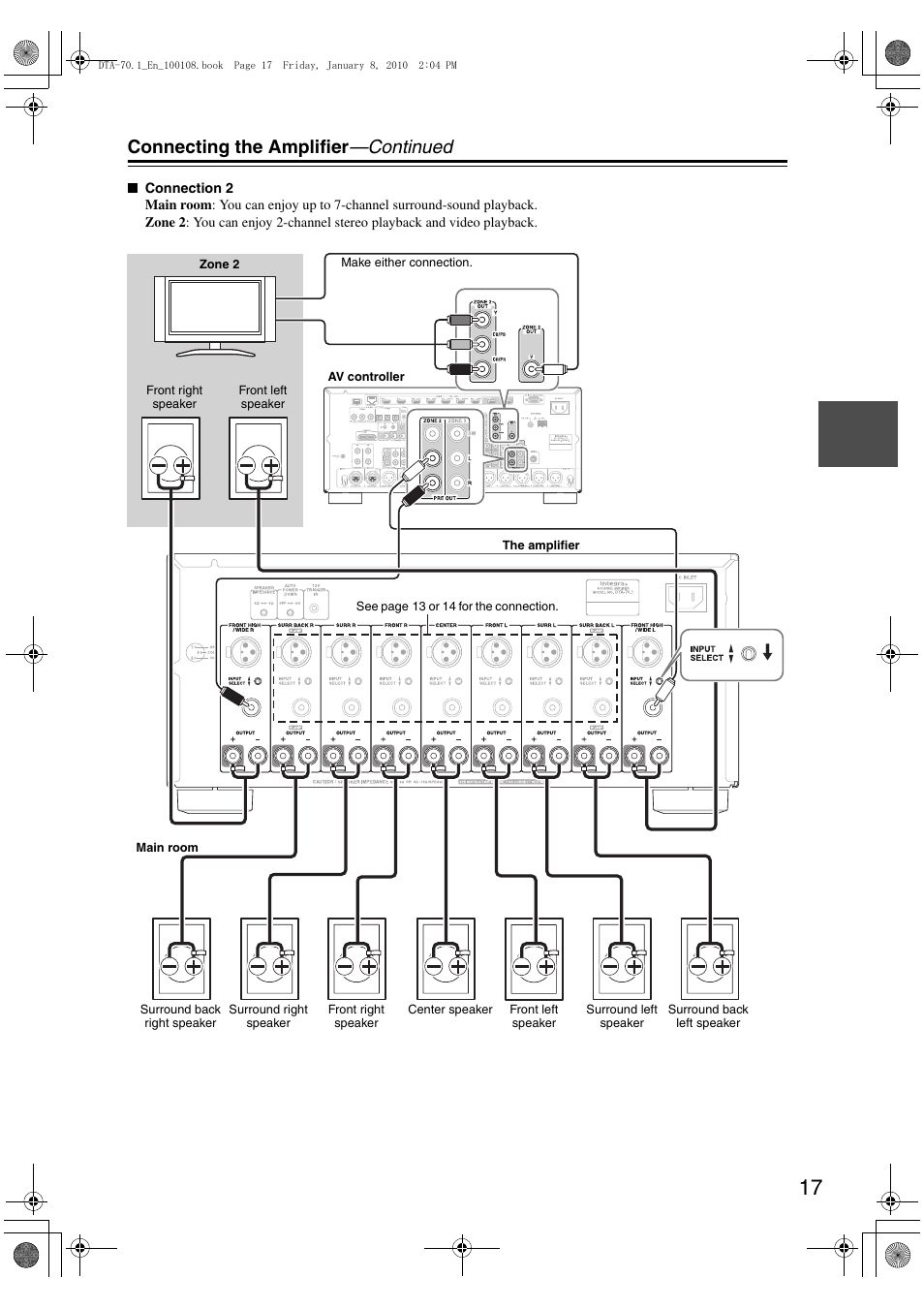 Connecting the amplifier —continued | Integra DTA-70.1 User Manual | Page 17 / 20