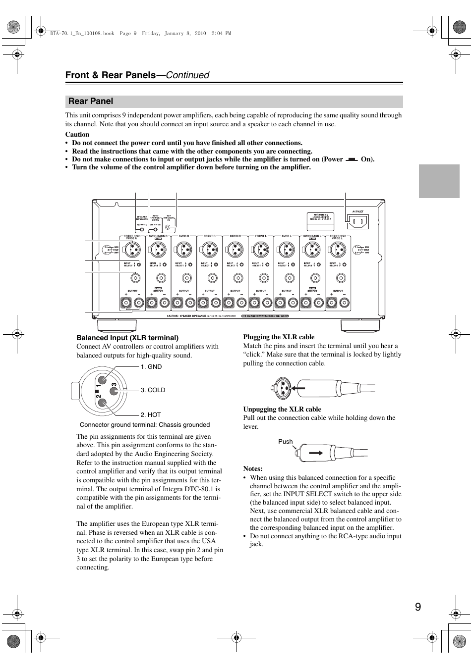 Front & rear panels —continued | Integra DTA-70.1 User Manual | Page 9 / 20