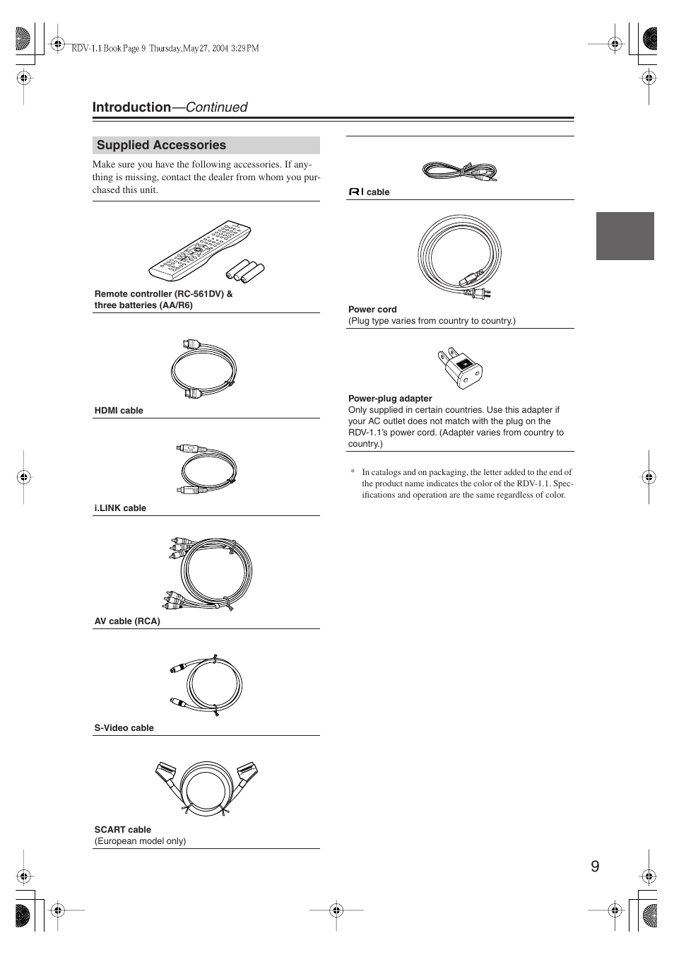 Introduction —continued | Integra RDV-1.1 User Manual | Page 9 / 100