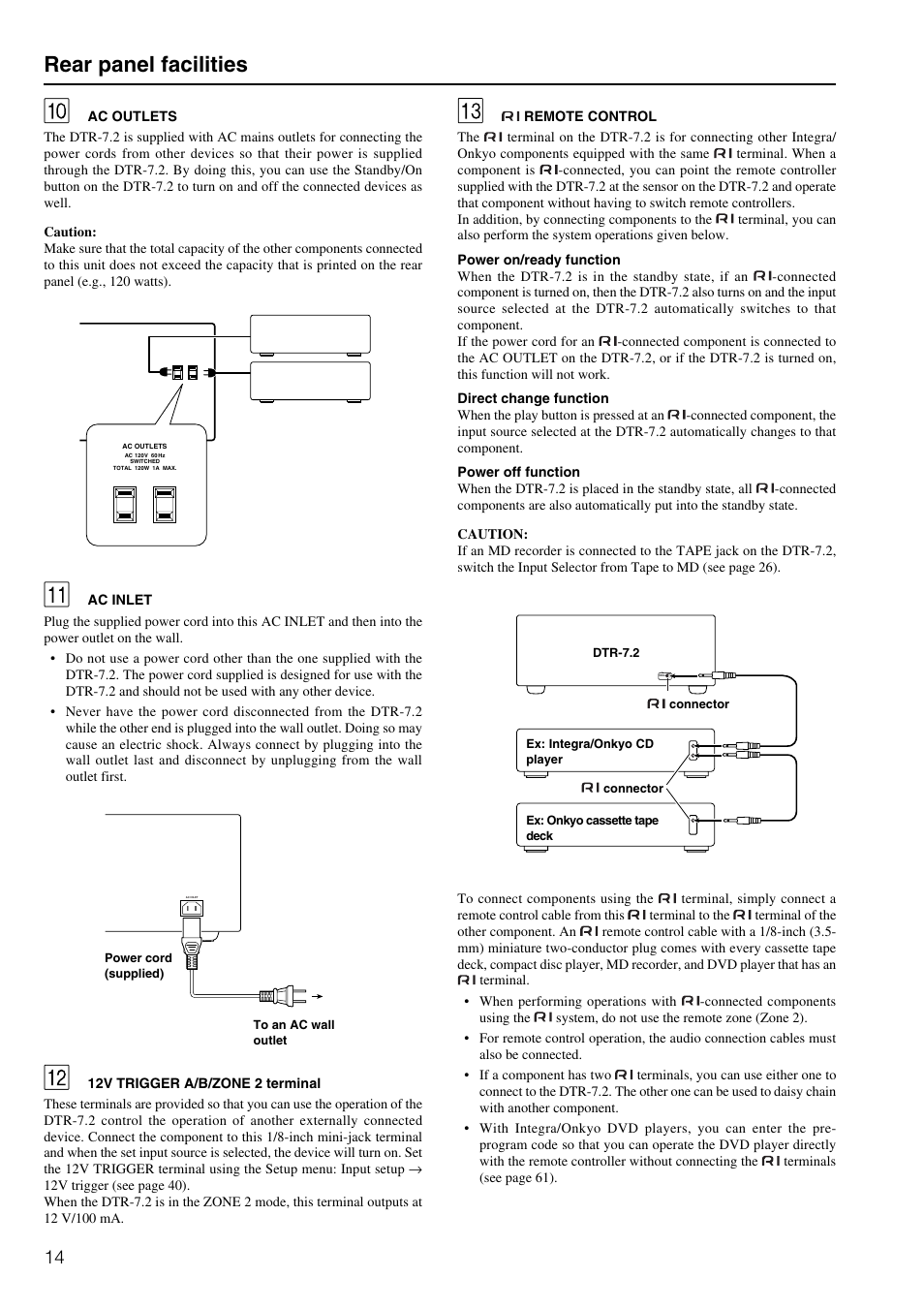 Rear panel facilities | Integra DTR-7.2 User Manual | Page 14 / 76