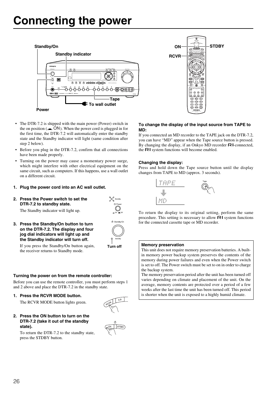 Connecting the power | Integra DTR-7.2 User Manual | Page 26 / 76