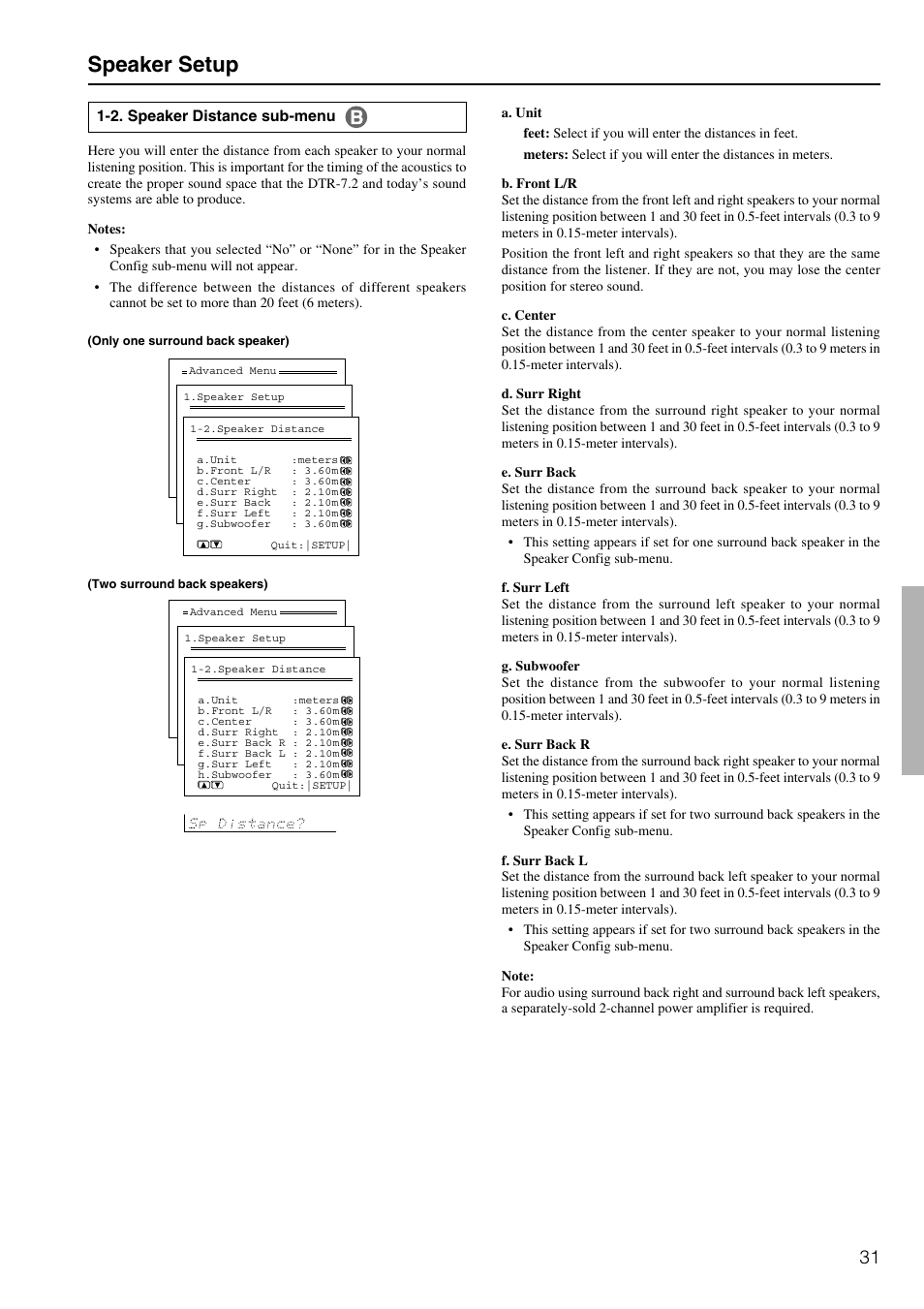 Speaker setup | Integra DTR-7.2 User Manual | Page 31 / 76