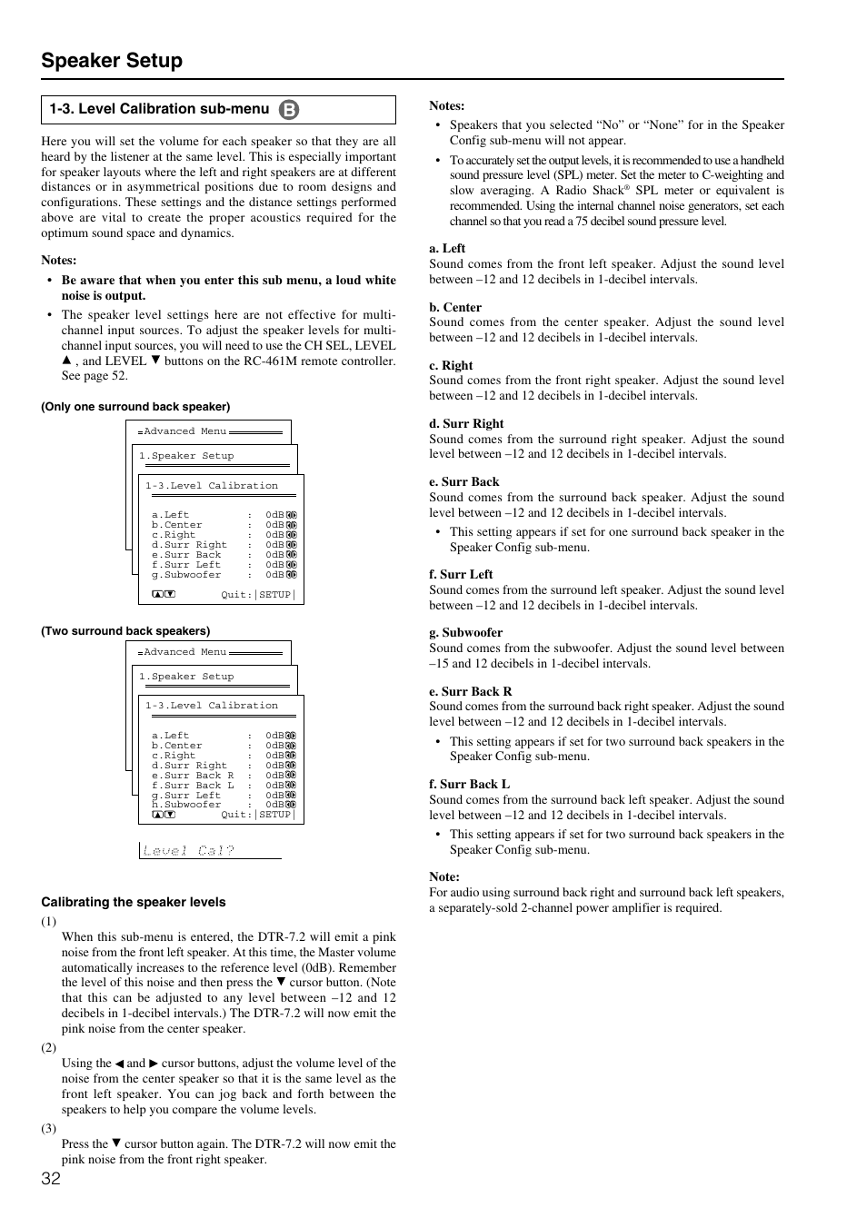 Speaker setup | Integra DTR-7.2 User Manual | Page 32 / 76