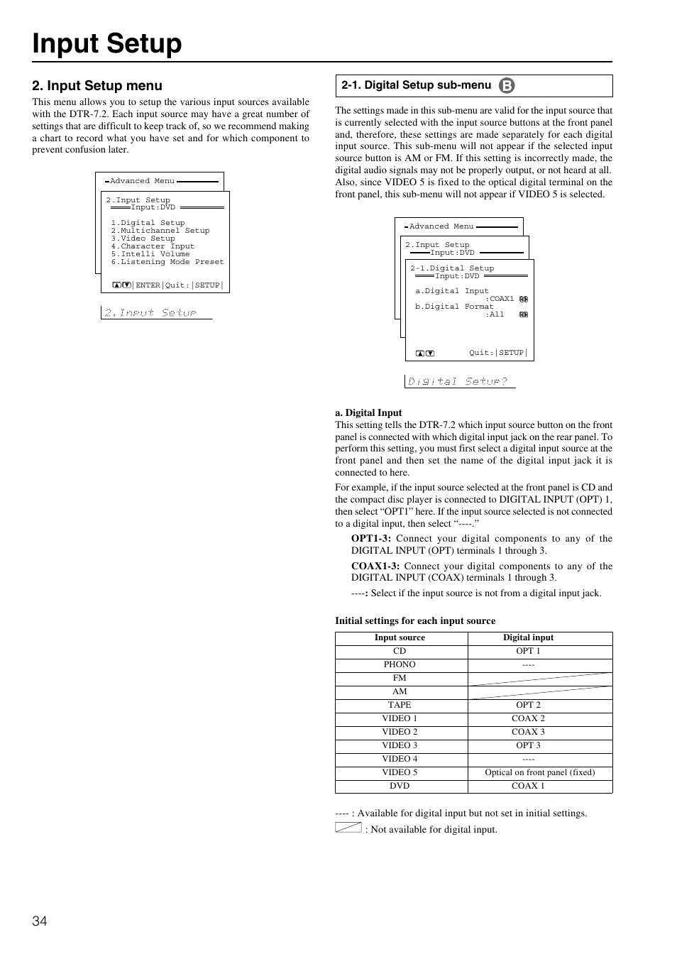 Input setup, Input setup menu | Integra DTR-7.2 User Manual | Page 34 / 76