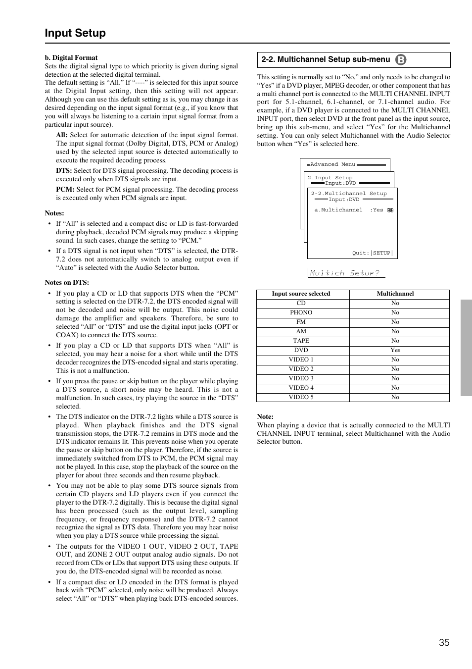 Input setup | Integra DTR-7.2 User Manual | Page 35 / 76