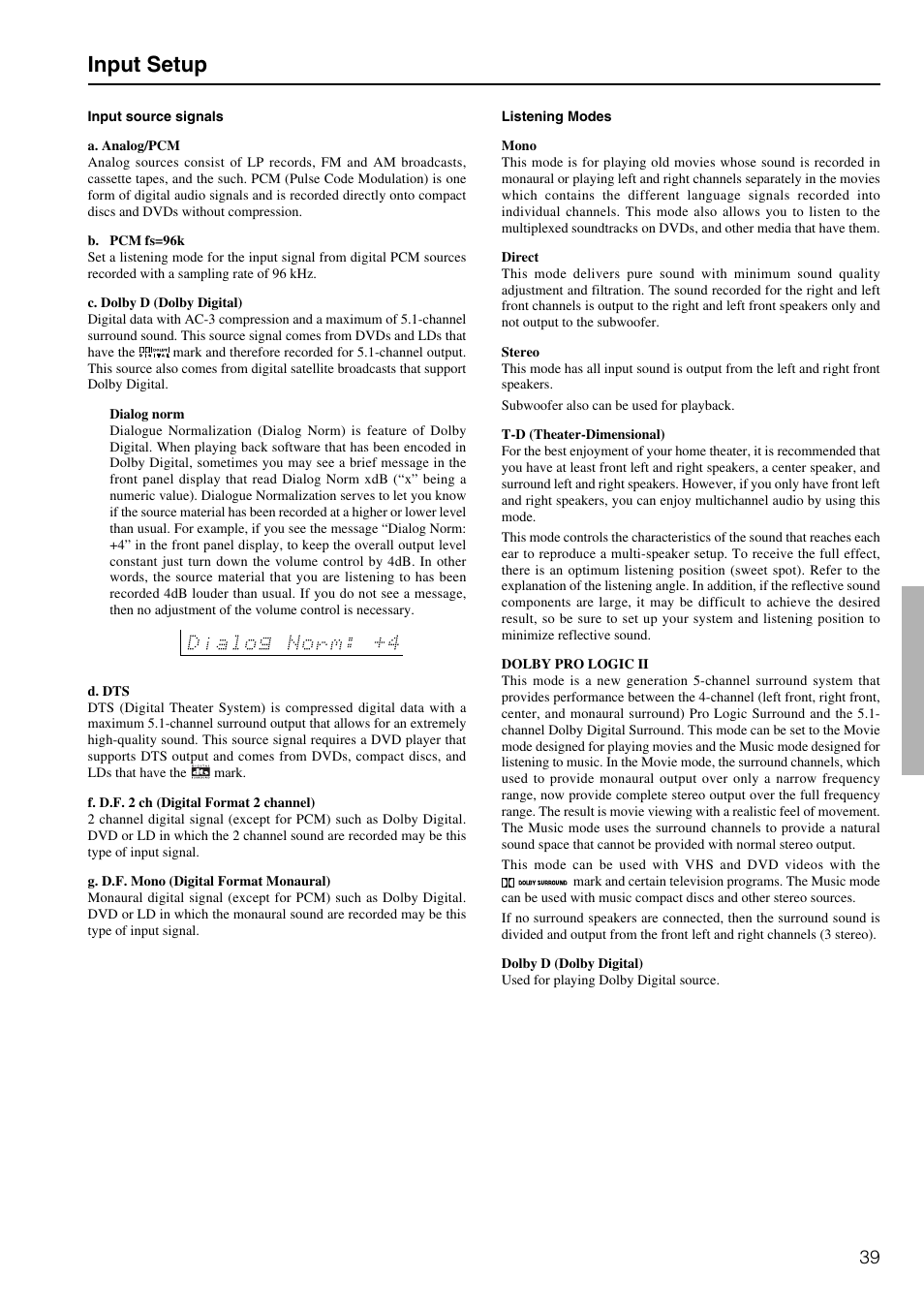 Input setup | Integra DTR-7.2 User Manual | Page 39 / 76