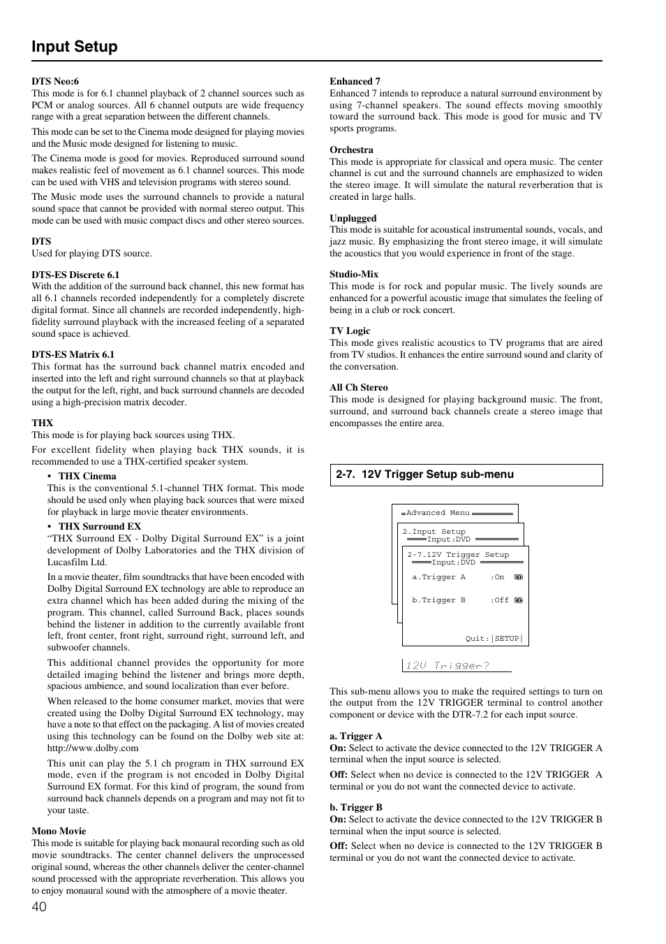 Input setup | Integra DTR-7.2 User Manual | Page 40 / 76