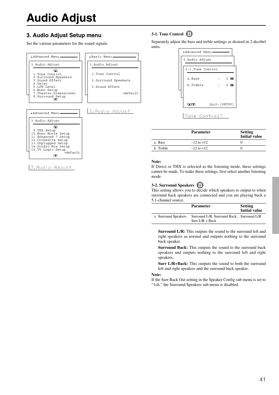 Audio adjust, Audio adjust setup menu | Integra DTR-7.2 User Manual | Page 41 / 76