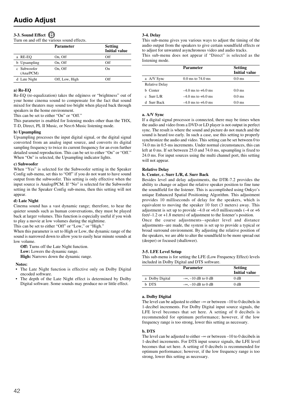 Audio adjust | Integra DTR-7.2 User Manual | Page 42 / 76