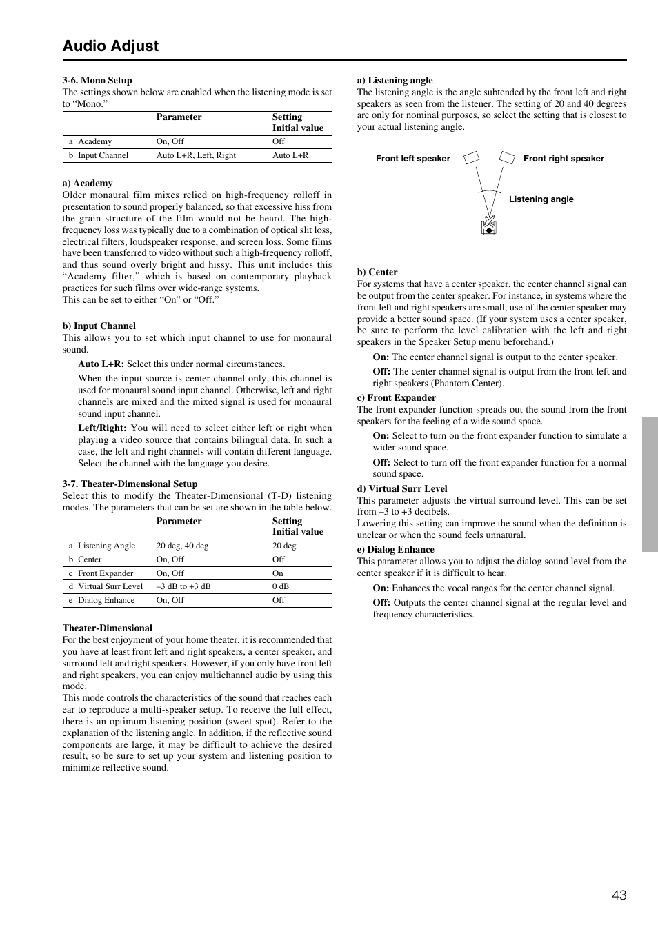 Audio adjust | Integra DTR-7.2 User Manual | Page 43 / 76