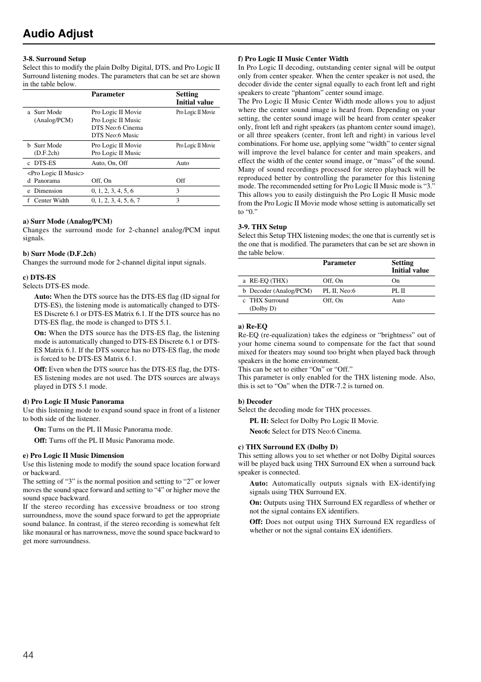 Audio adjust | Integra DTR-7.2 User Manual | Page 44 / 76