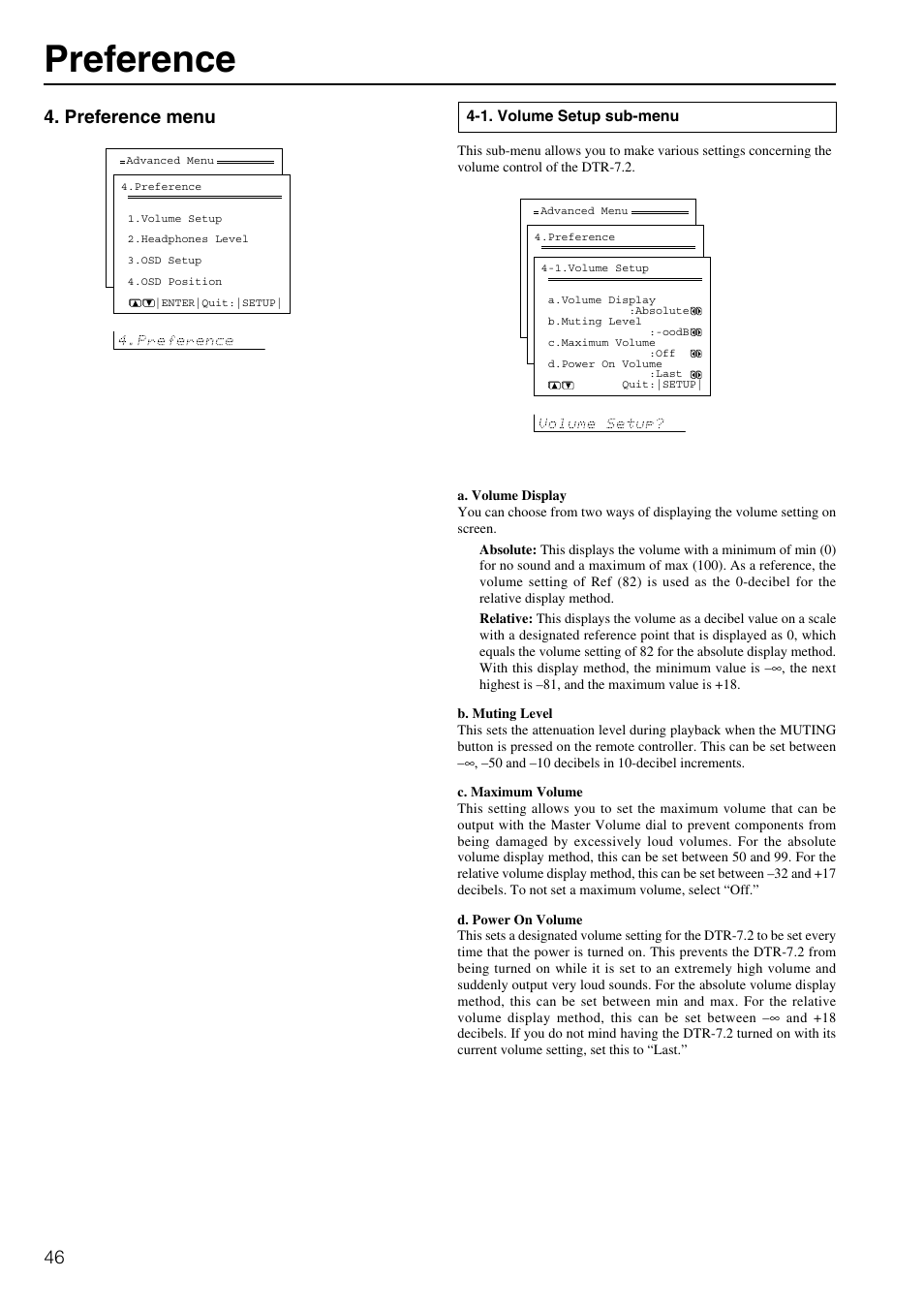 Preference, Preference menu | Integra DTR-7.2 User Manual | Page 46 / 76