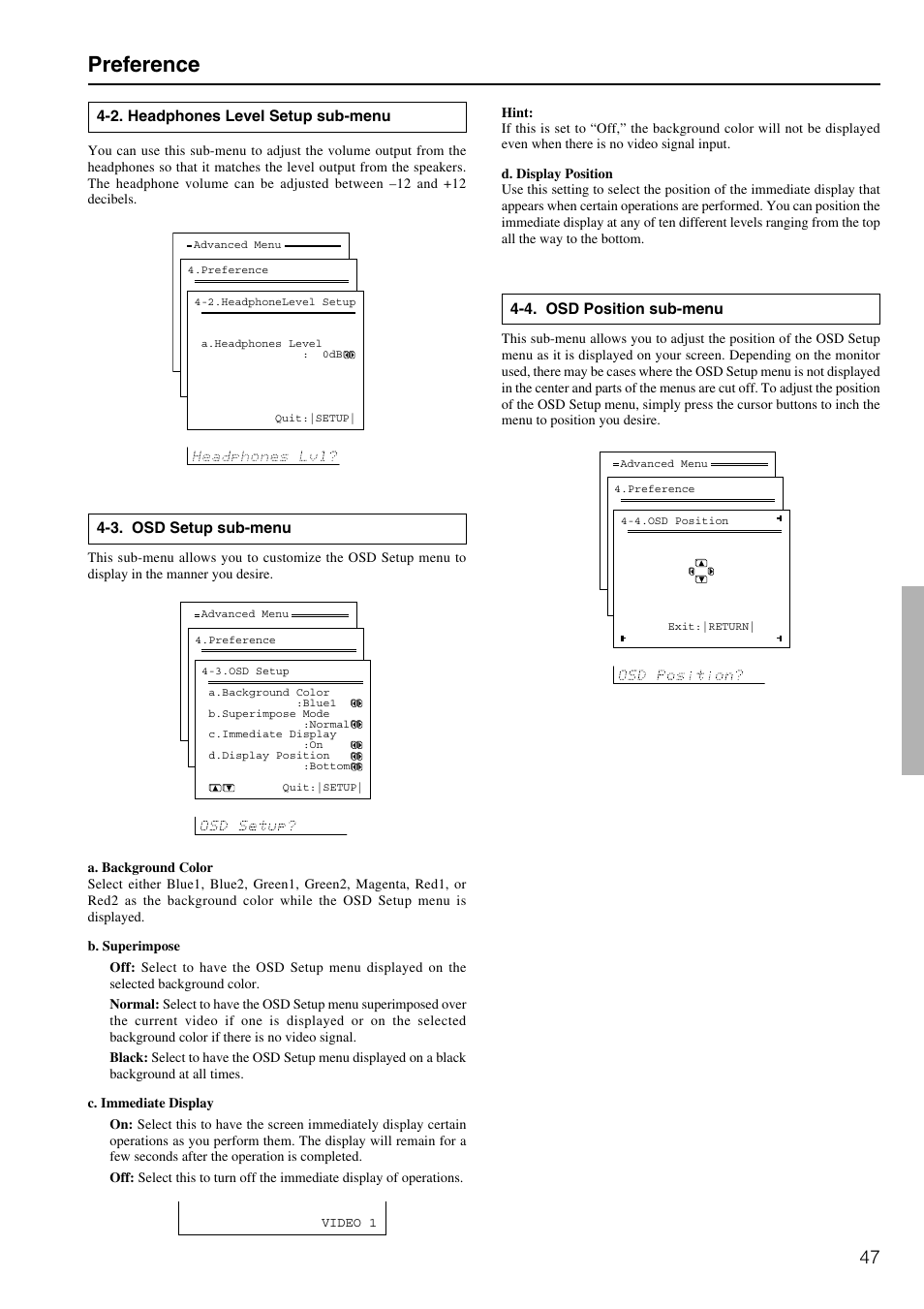 Preference | Integra DTR-7.2 User Manual | Page 47 / 76