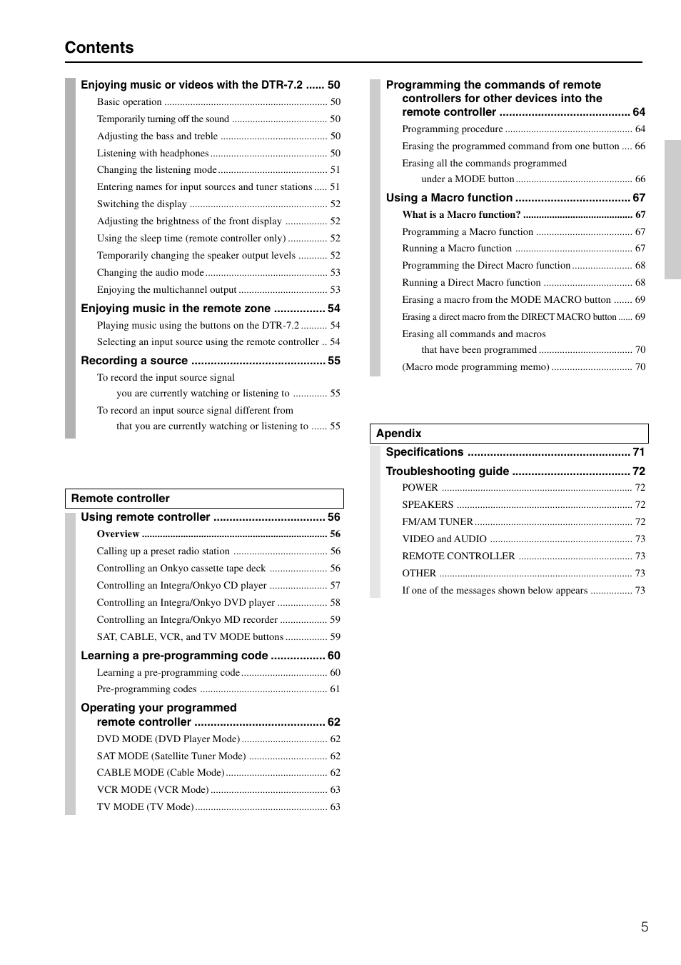 Integra DTR-7.2 User Manual | Page 5 / 76