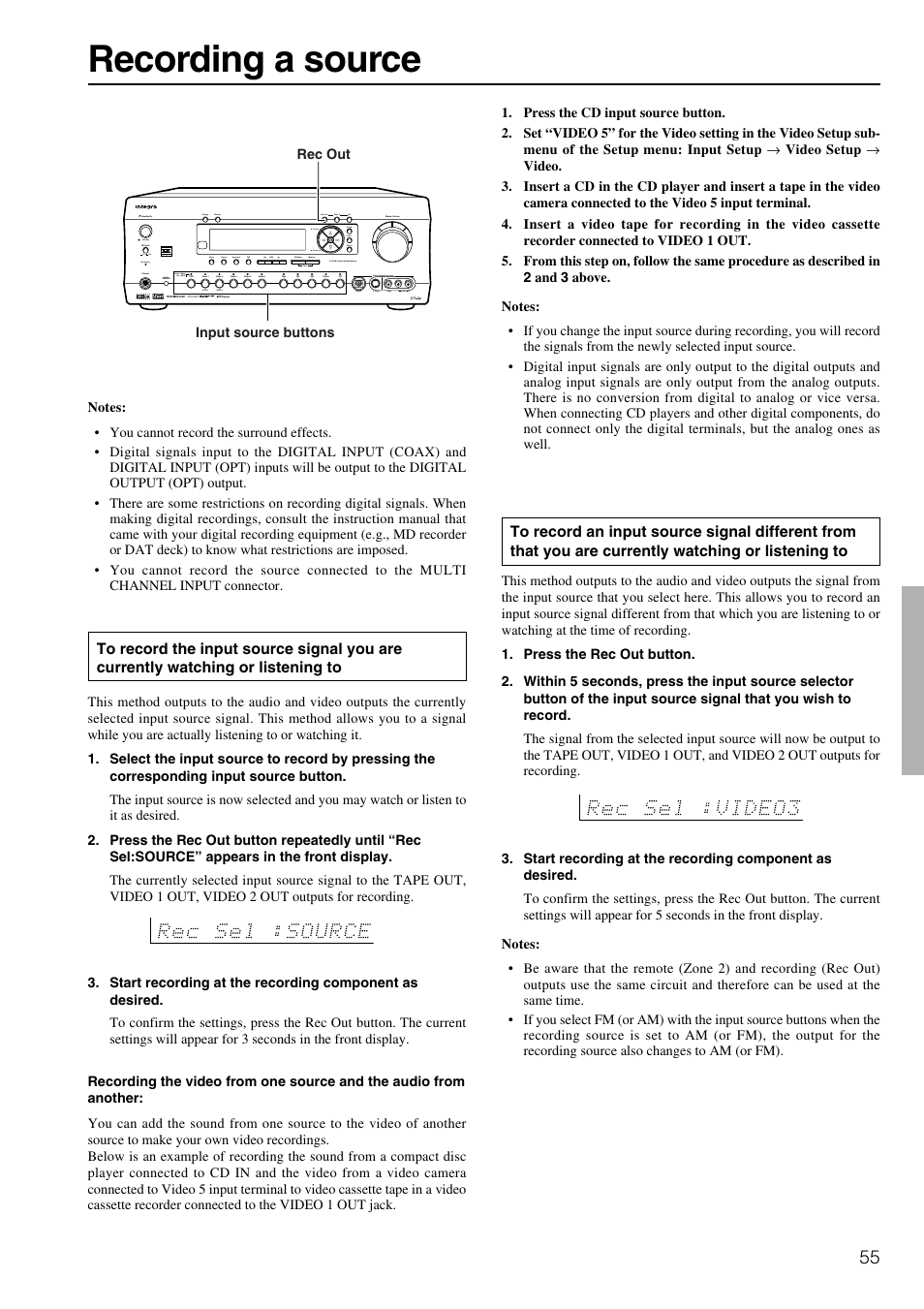 Recording a source | Integra DTR-7.2 User Manual | Page 55 / 76