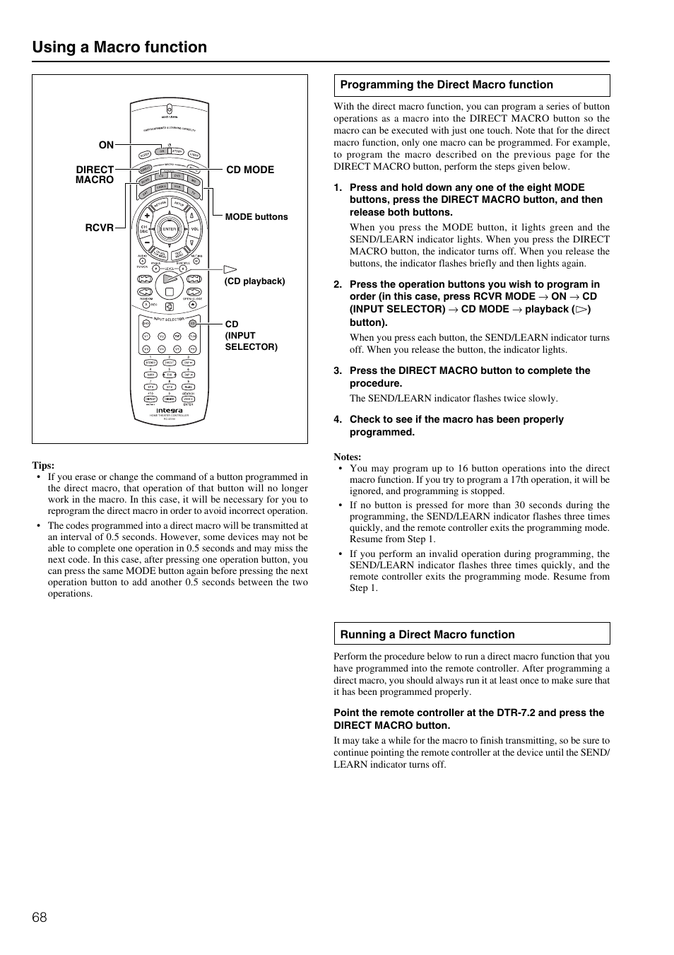 Using a macro function | Integra DTR-7.2 User Manual | Page 68 / 76