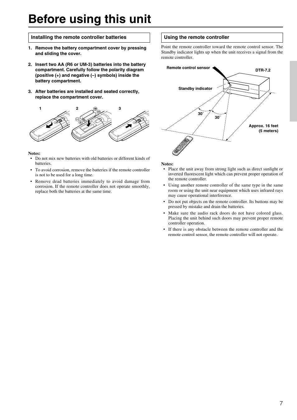 Before using this unit | Integra DTR-7.2 User Manual | Page 7 / 76