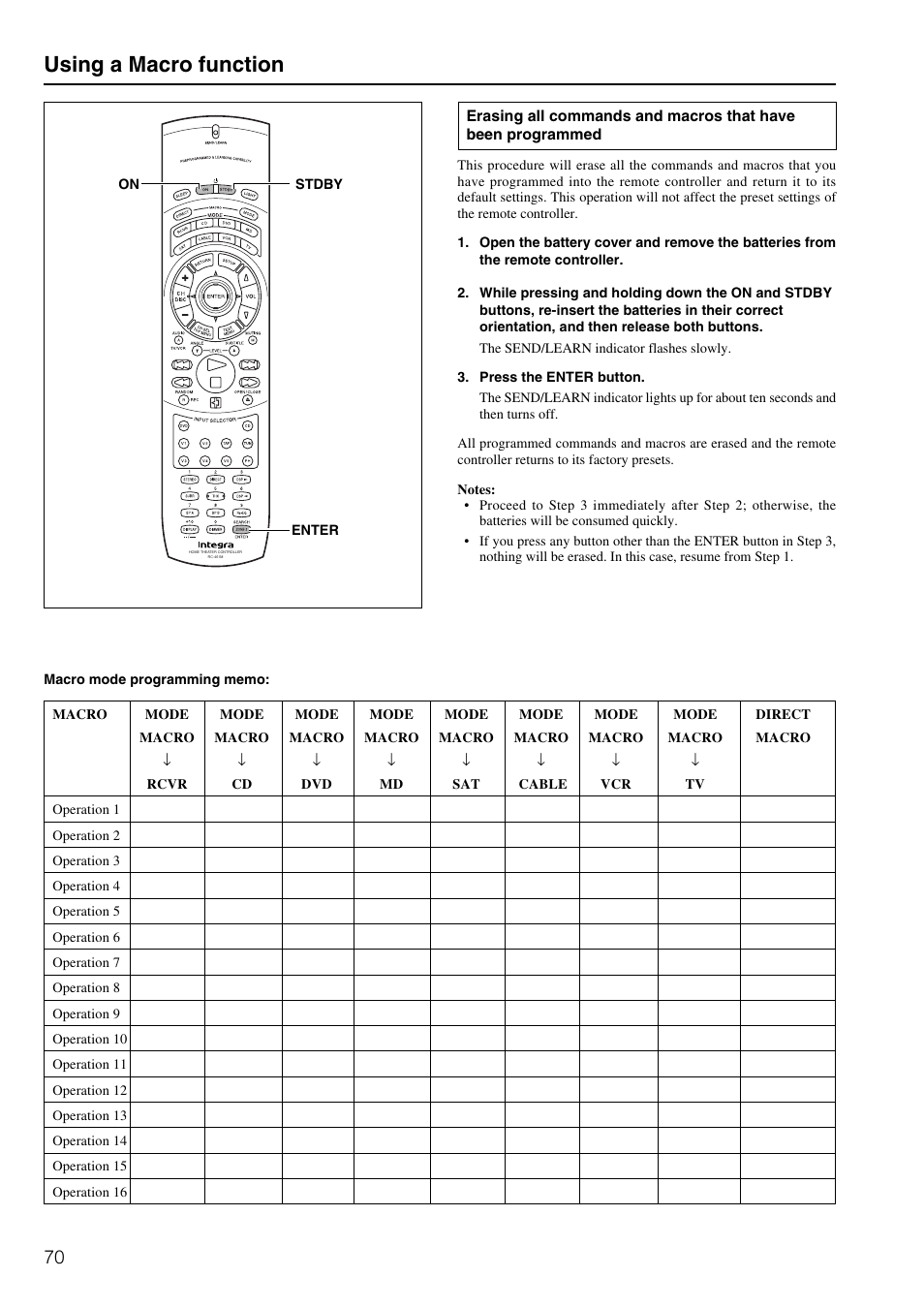 Using a macro function | Integra DTR-7.2 User Manual | Page 70 / 76