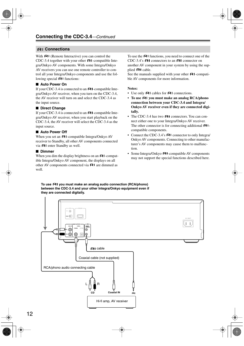 Connecting the cdc-3.4 | Integra CDC-3.4 User Manual | Page 12 / 28