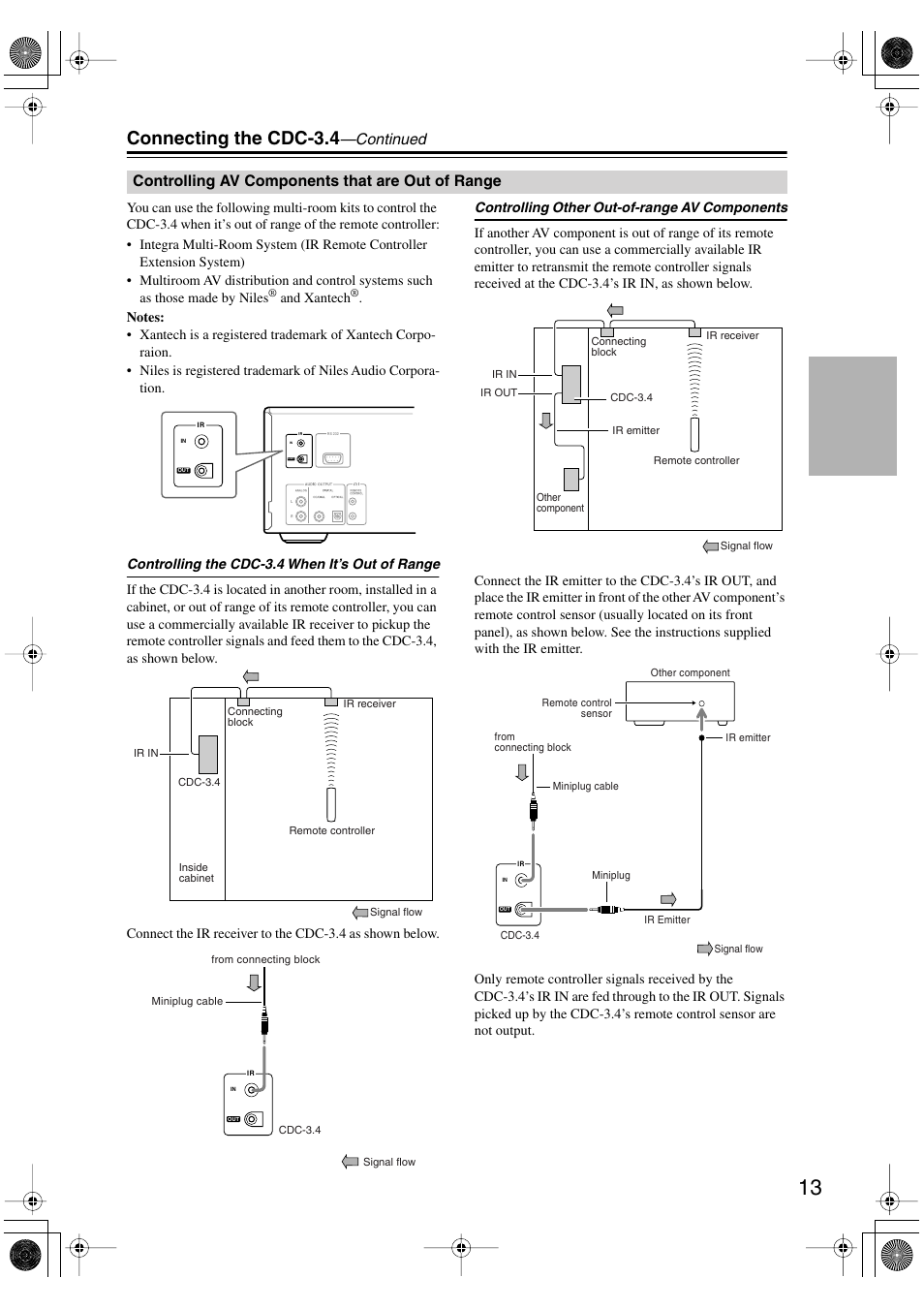 Connecting the cdc-3.4, Continued, Controlling av components that are out of range | Integra CDC-3.4 User Manual | Page 13 / 28
