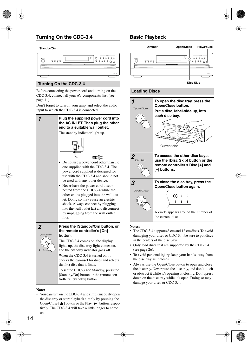 Turning on the cdc-3.4, Basic playback | Integra CDC-3.4 User Manual | Page 14 / 28