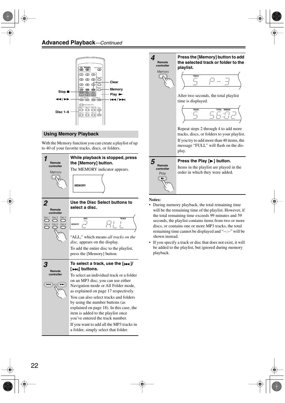 Advanced playback, Continued | Integra CDC-3.4 User Manual | Page 22 / 28