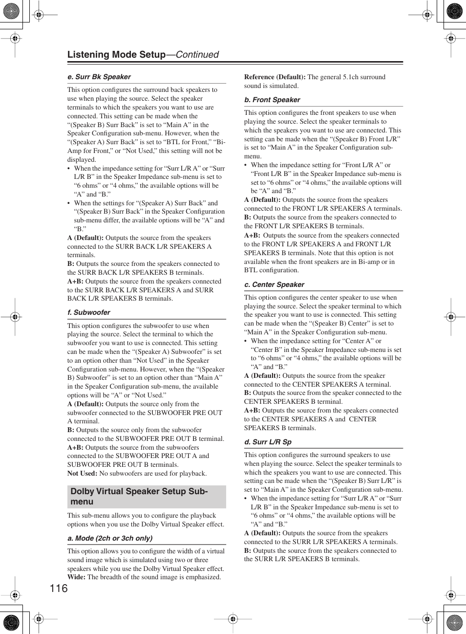 Listening mode setup —continued | Integra DTR-10.5 User Manual | Page 116 / 152