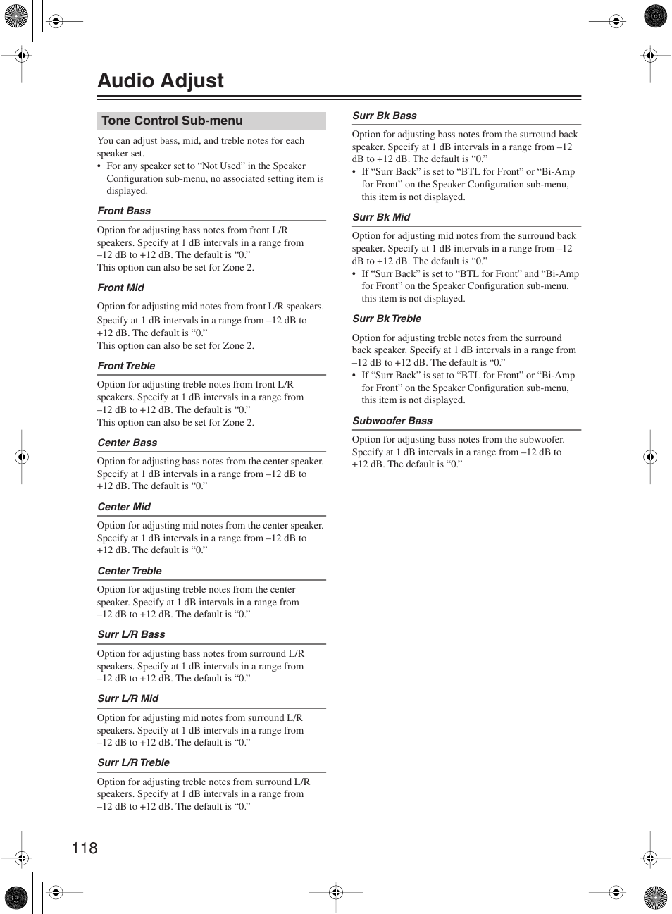 Audio adjust | Integra DTR-10.5 User Manual | Page 118 / 152