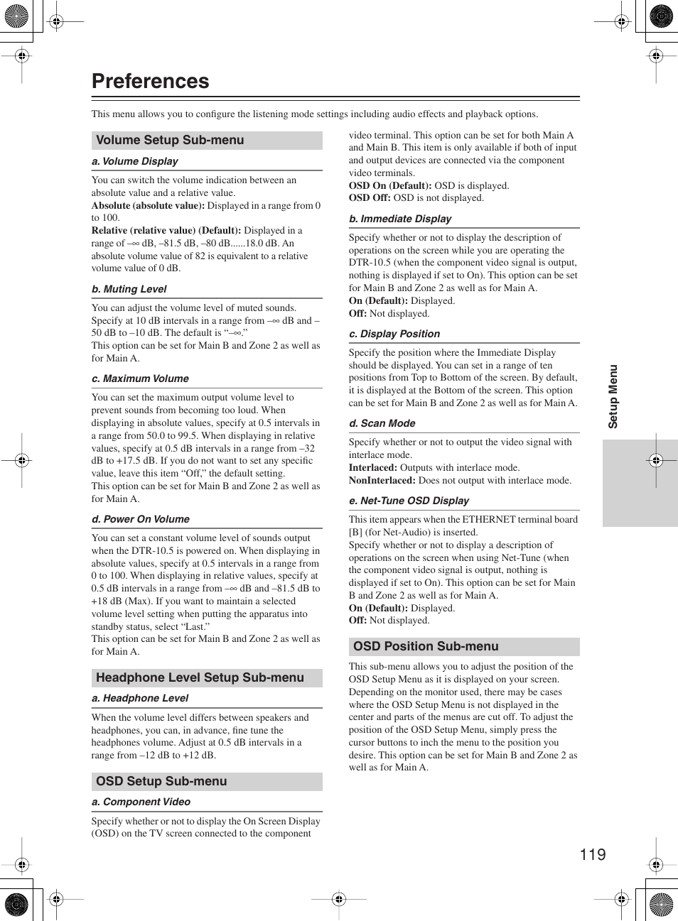 Preferences | Integra DTR-10.5 User Manual | Page 119 / 152