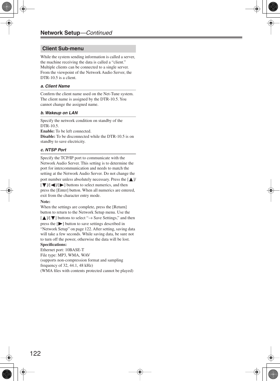 Network setup —continued | Integra DTR-10.5 User Manual | Page 122 / 152