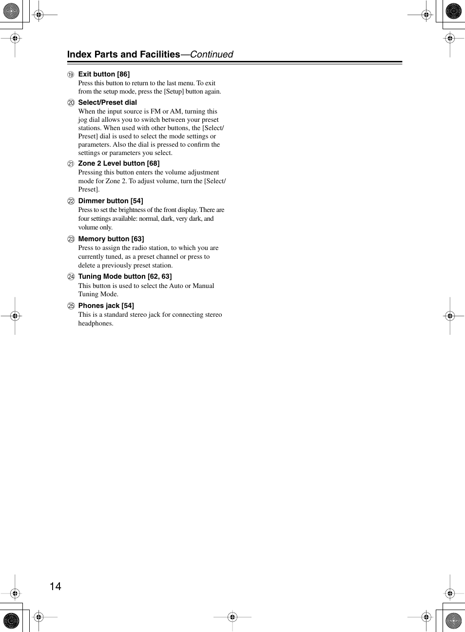Index parts and facilities —continued | Integra DTR-10.5 User Manual | Page 14 / 152