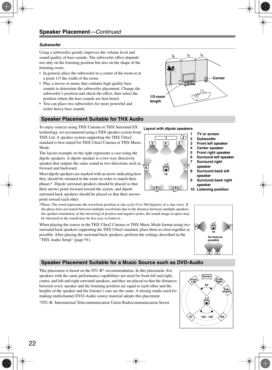 Speaker placement —continued | Integra DTR-10.5 User Manual | Page 22 / 152