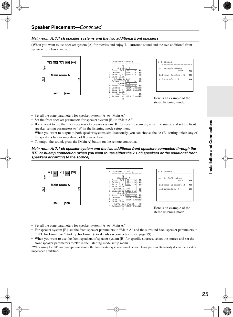 Speaker placement —continued, Installation and connections | Integra DTR-10.5 User Manual | Page 25 / 152