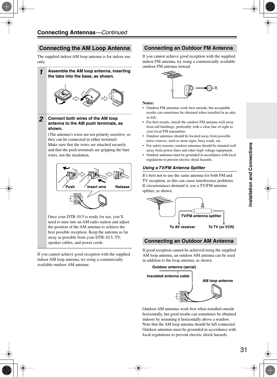 Connecting antennas —continued, Connecting the am loop antenna | Integra DTR-10.5 User Manual | Page 31 / 152