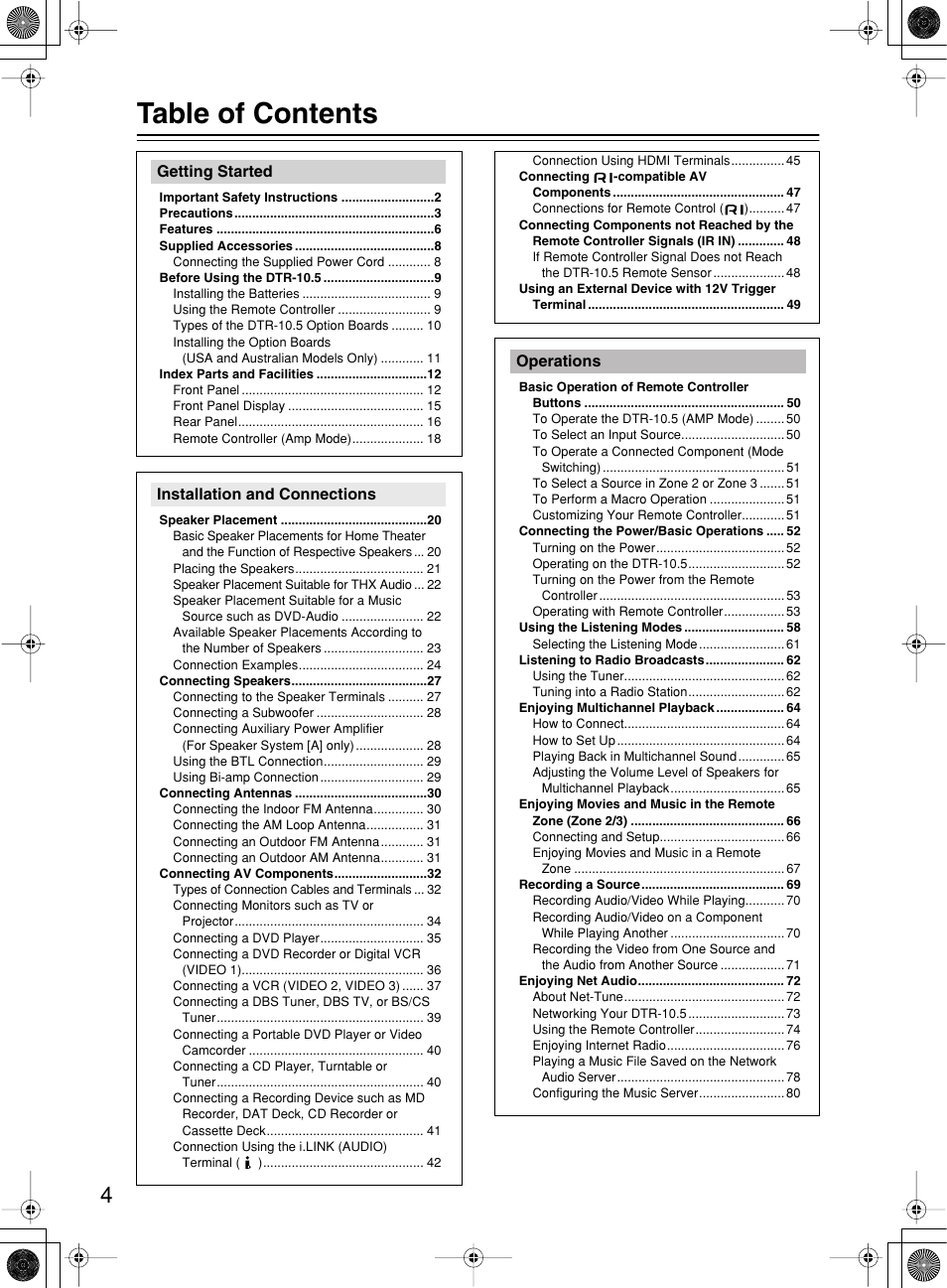 Integra DTR-10.5 User Manual | Page 4 / 152