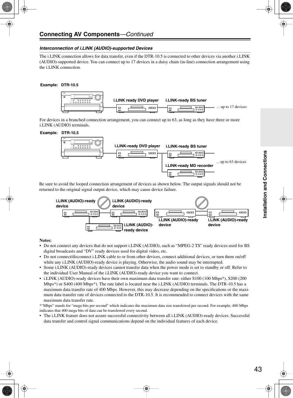 Connecting av components —continued | Integra DTR-10.5 User Manual | Page 43 / 152