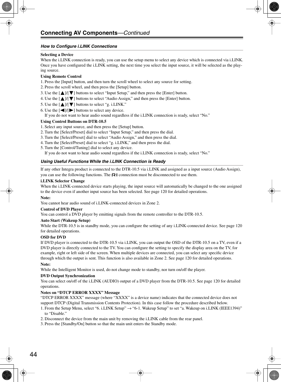 Connecting av components —continued | Integra DTR-10.5 User Manual | Page 44 / 152