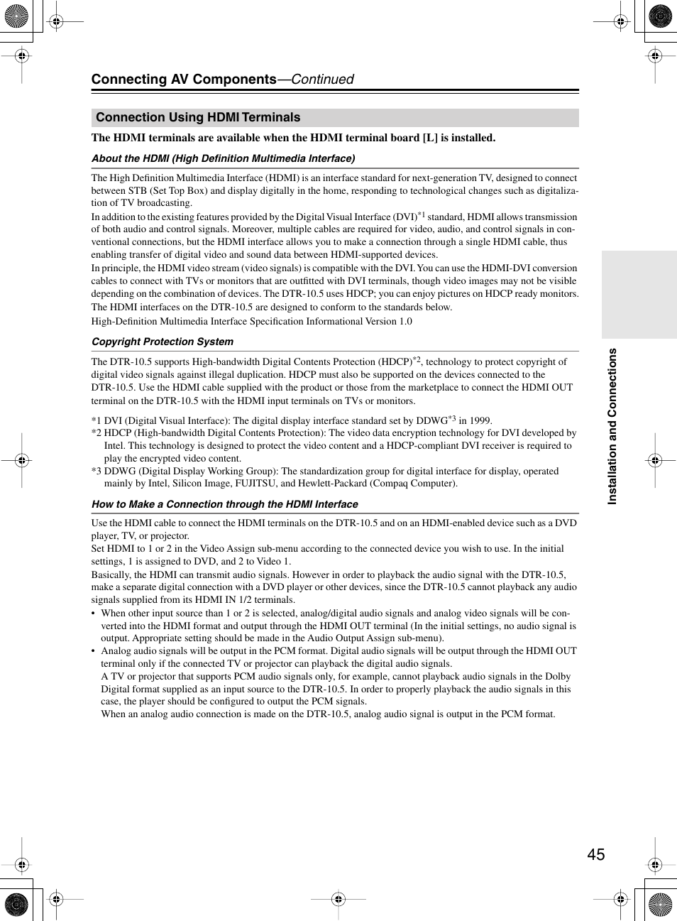 Connecting av components —continued | Integra DTR-10.5 User Manual | Page 45 / 152