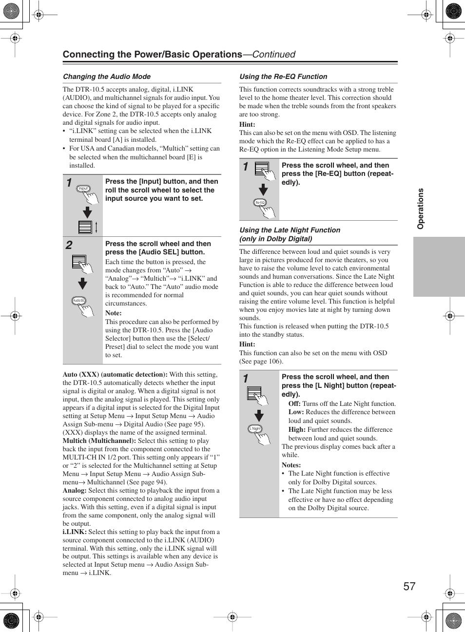 Connecting the power/basic operations —continued | Integra DTR-10.5 User Manual | Page 57 / 152