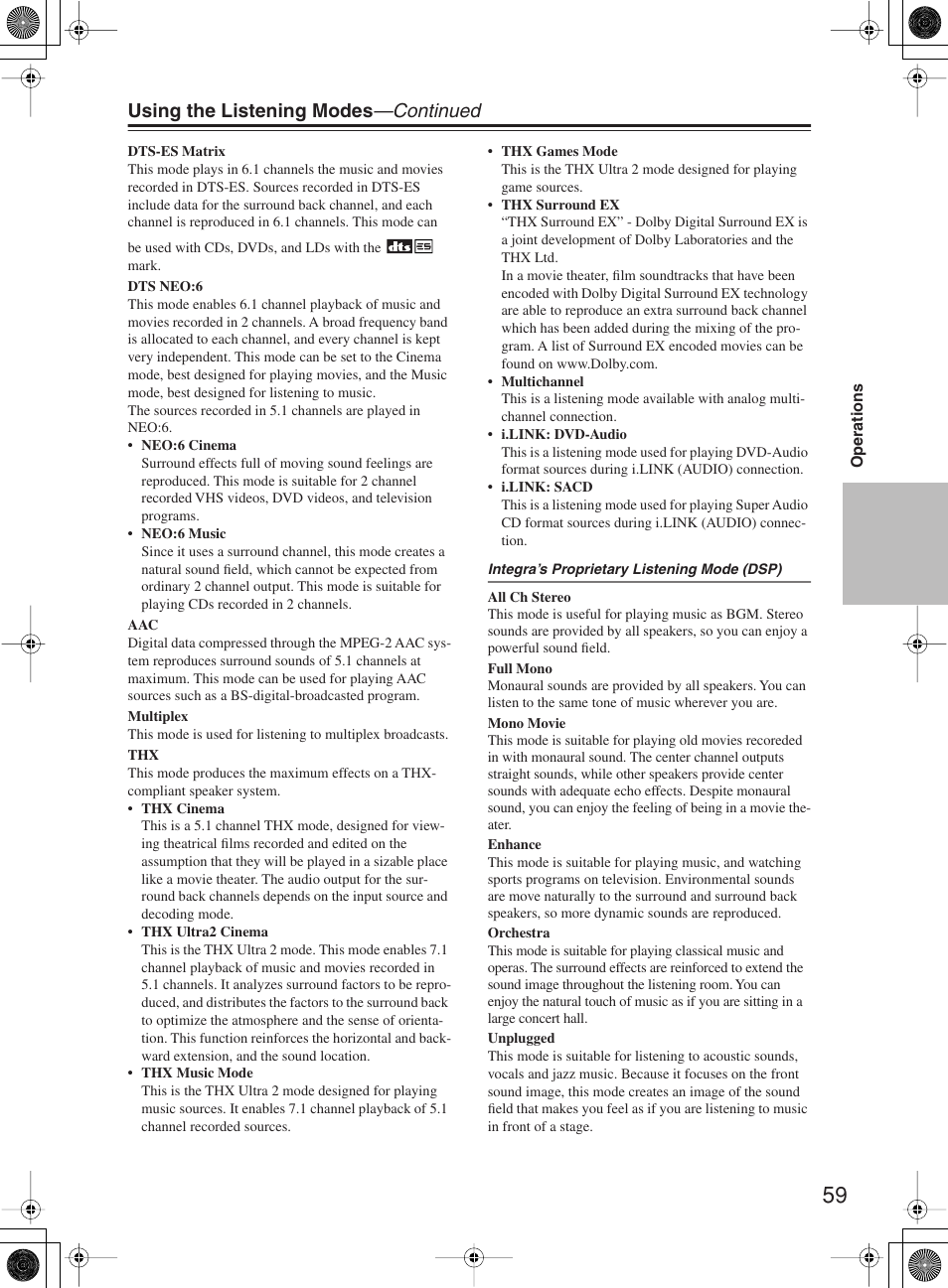 Using the listening modes —continued | Integra DTR-10.5 User Manual | Page 59 / 152