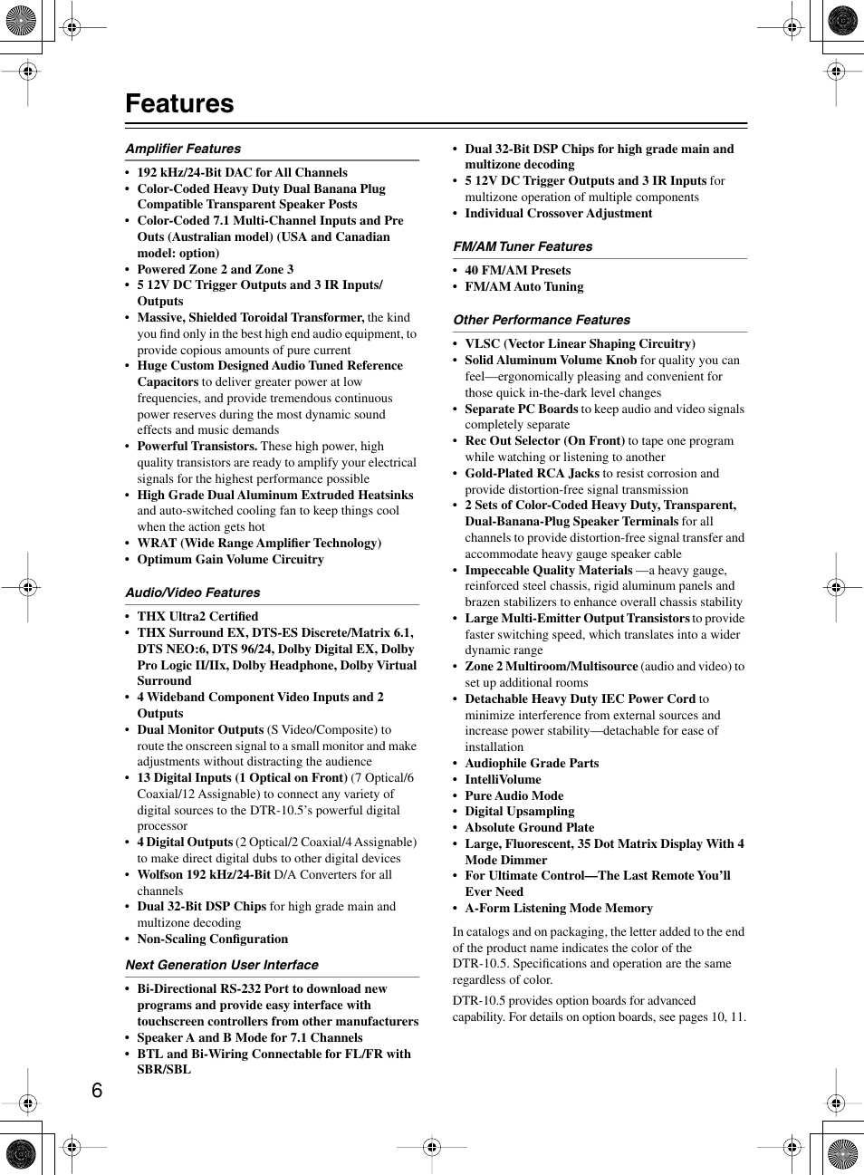Features | Integra DTR-10.5 User Manual | Page 6 / 152