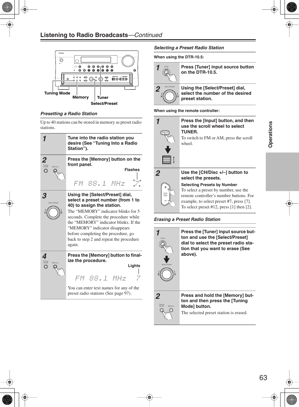 Listening to radio broadcasts —continued | Integra DTR-10.5 User Manual | Page 63 / 152